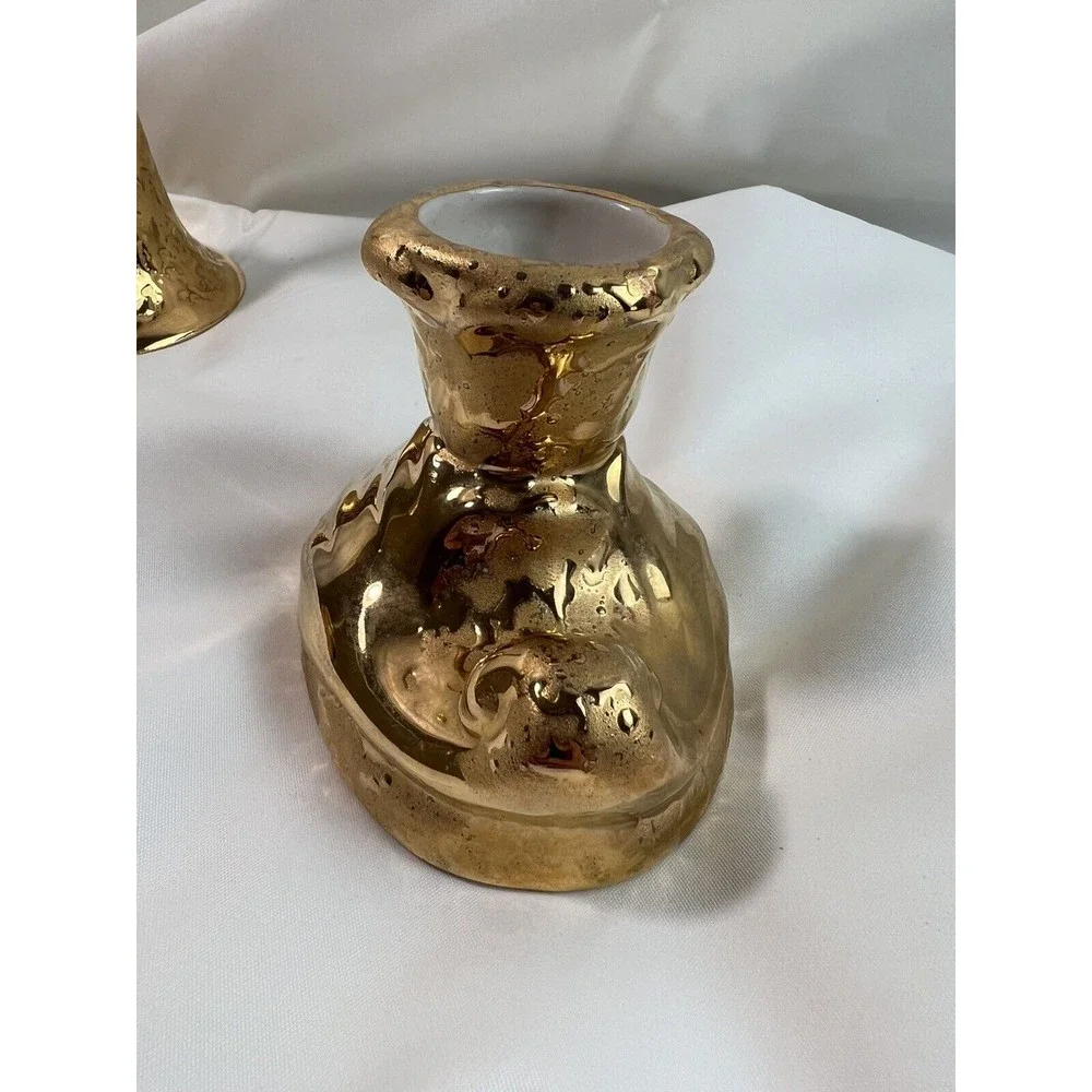 Set‎ of 3 Dixon Art Studios 22 kt. Weeping Gold Candle Holder Salt Shaker Bell